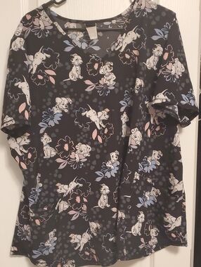 Disney 101 DALMATIONS Black Short Sleeve Floral Scrubs